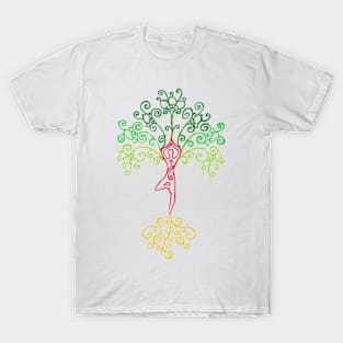 Colorful Tree Pose Drawing T-Shirt